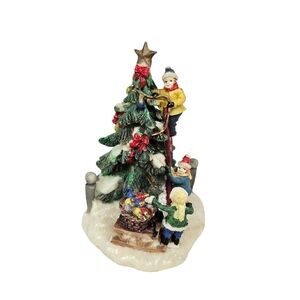 Vintage Cobblestone Corners 2002‎ Children Decorating Tree Christmas Village H79